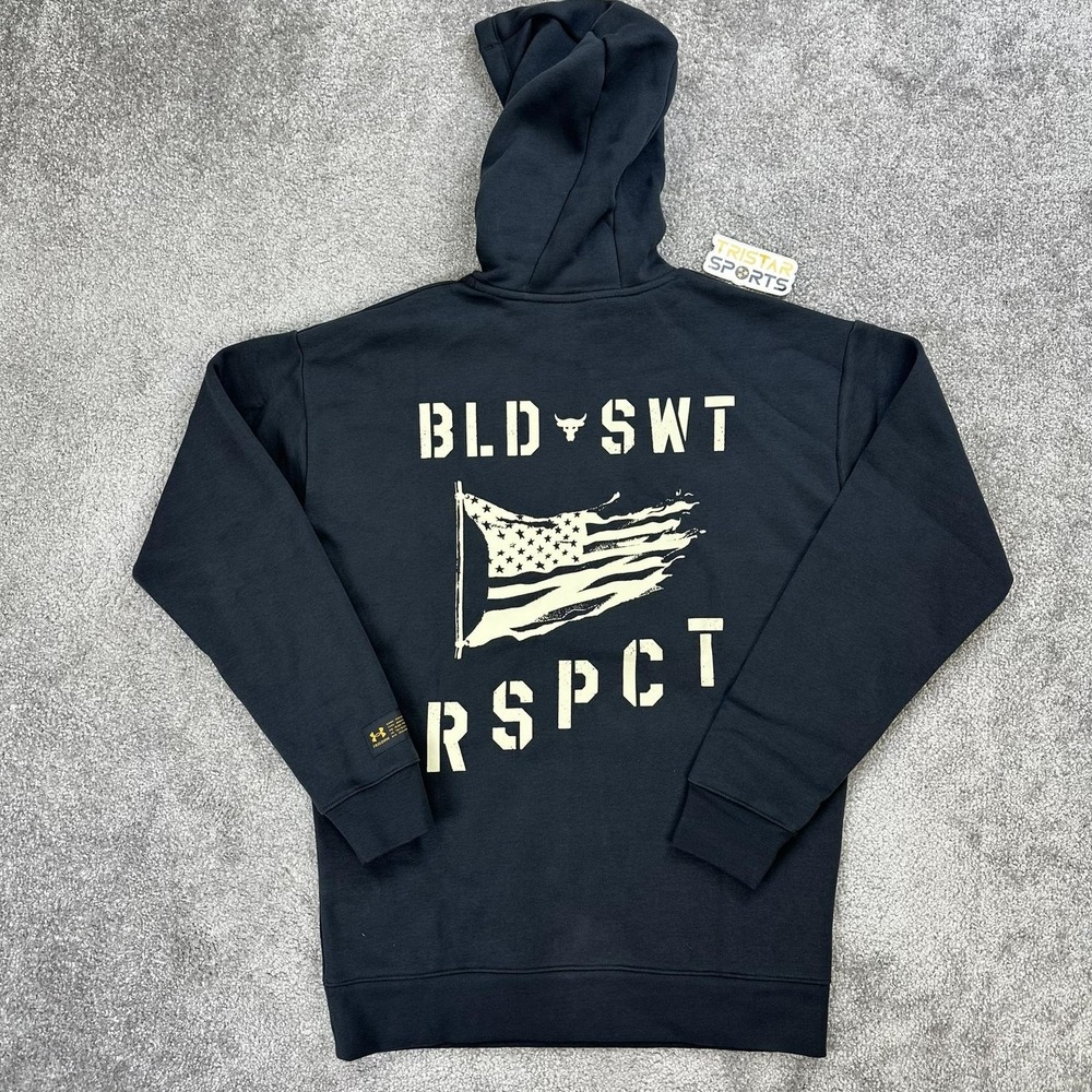 Under Armour Project Rock Hoodie Mens Small BLD SWT RSPCT Freedom Sweatshirt